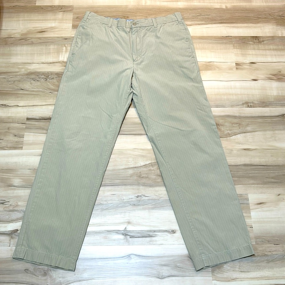 BANANA REPUBLIC Tan/Cream Pinstripe Men’s 35x32 100% Cotton Dress Pants
